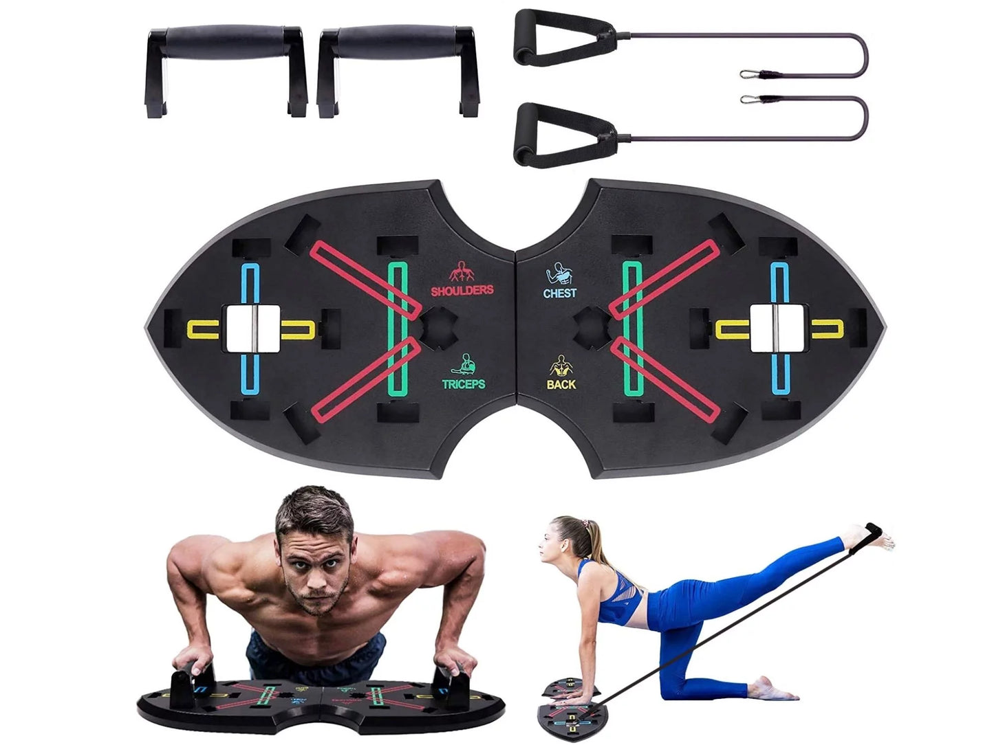 Ultimate 12-in-1 Push-Up Rack Board System with Resistance Bands for Total Body Fitness